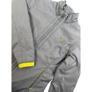 Puma Women's SportLifeStyle Grid Windbreaker Jacket Gray Neon Lime Green Size M
